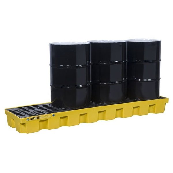 Justrite 4 Drum Plastic Pallet, In-line, without Drain, Yellow - 28630 28630